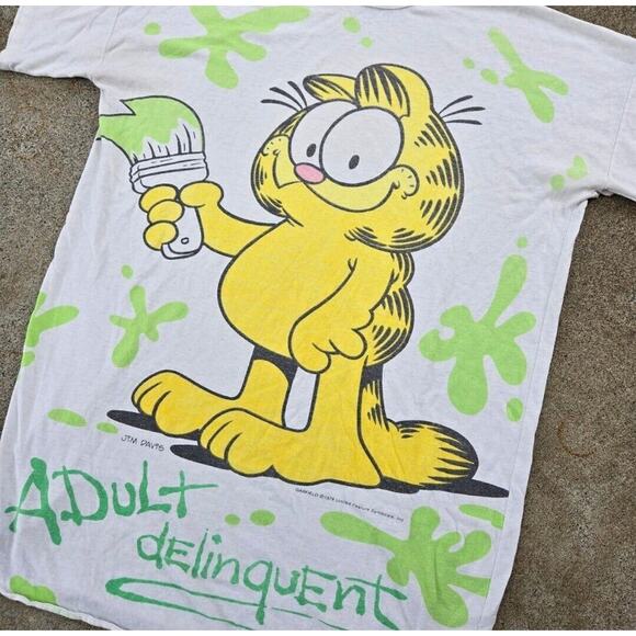 Vtg 80s 90s Flirts Garfield Adult Delinquent T Shirt XL Cartoon Baggy Jim Davis - Picture 2 of 5